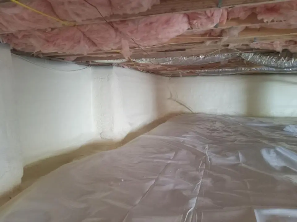 Crawl space encapsulation with closed-cell spray foam for Commercial Roof Restoration in Sutherlin